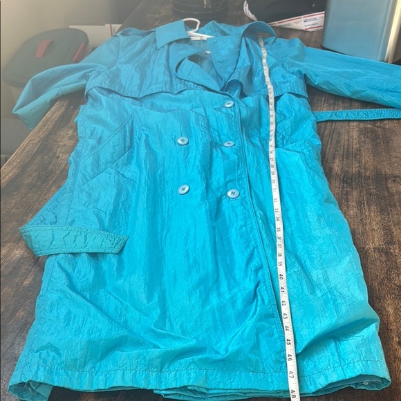 Vintage nylon long Blue rain Trench Coat size 10 - Picture 10 of 16